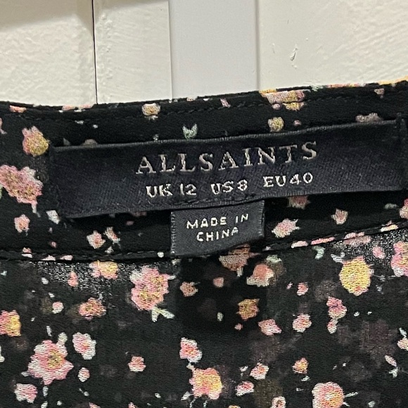 All Saints Sheer Black Dress with Pink Floral Pattern used - Picture 3 of 9
